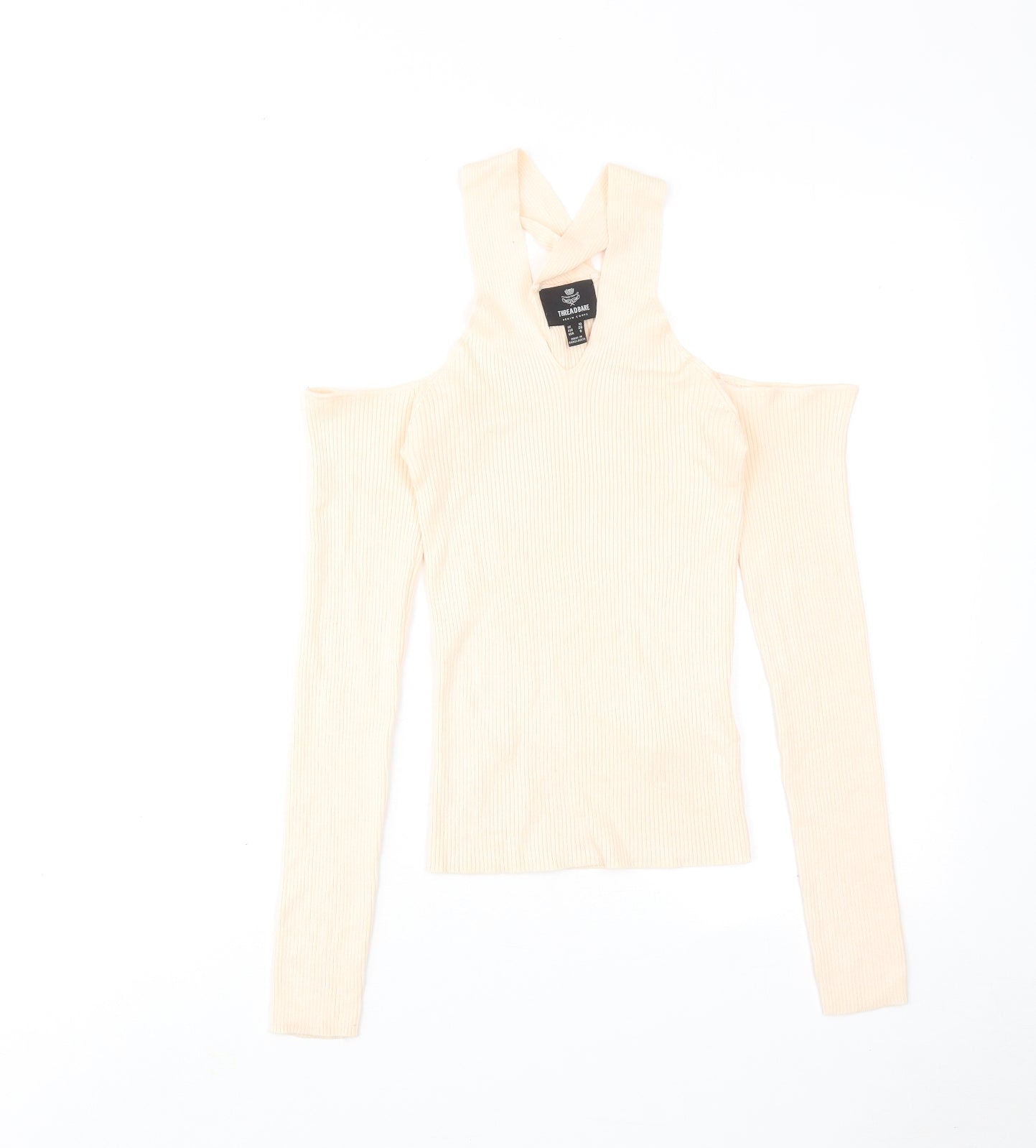 Threadbare Womens Pink Round Neck Viscose Pullover Jumper Size 10 - Cold Shoulder