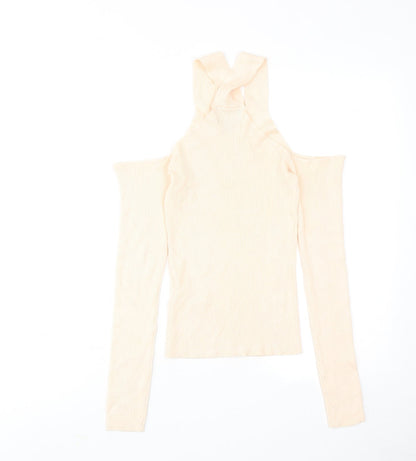 Threadbare Womens Pink Round Neck Viscose Pullover Jumper Size 10 - Cold Shoulder