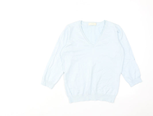 Marks and Spencer Womens Blue V-Neck Viscose Pullover Jumper Size 12