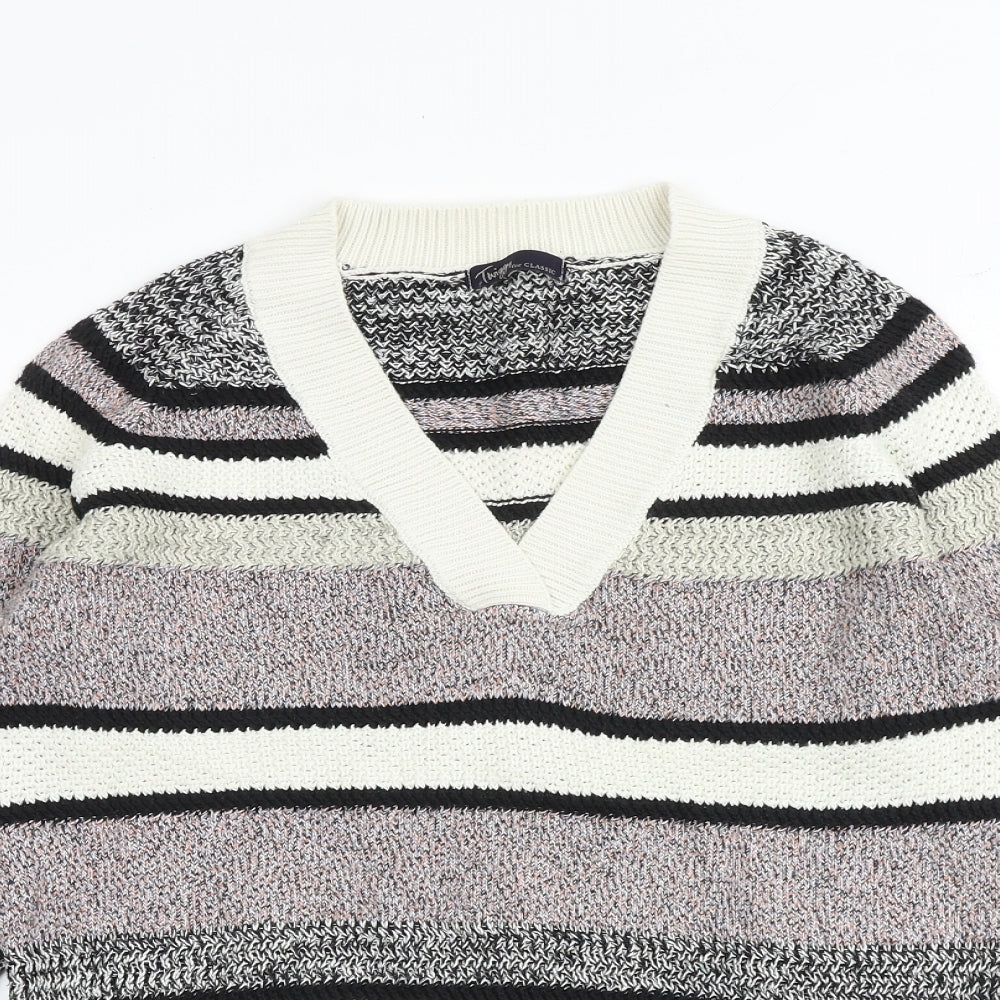 Marks and Spencer Womens Multicoloured V-Neck Striped Cotton Pullover Jumper Size 14