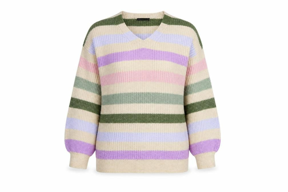 Marks & Spencer Womens Multicoloured V-Neck Striped Acrylic Pullover Jumper Size S
