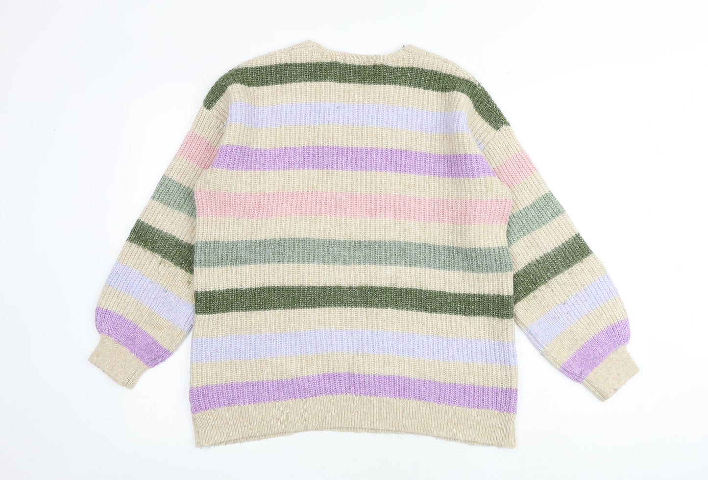 Marks and Spencer Womens Multicoloured V-Neck Striped Acrylic Pullover Jumper Size S