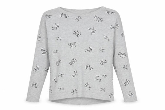 Monsoon Womens Grey Round Neck Geometric Viscose Pullover Jumper Size M - Cherry Pattern