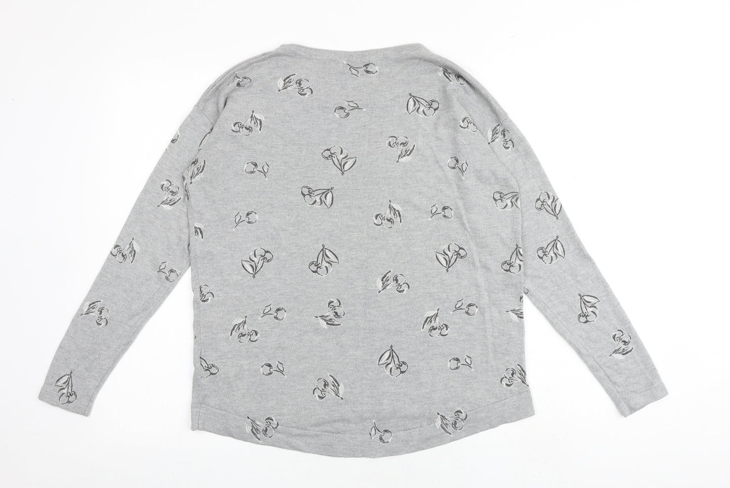 Monsoon Womens Grey Round Neck Geometric Viscose Pullover Jumper Size M - Cherry Pattern
