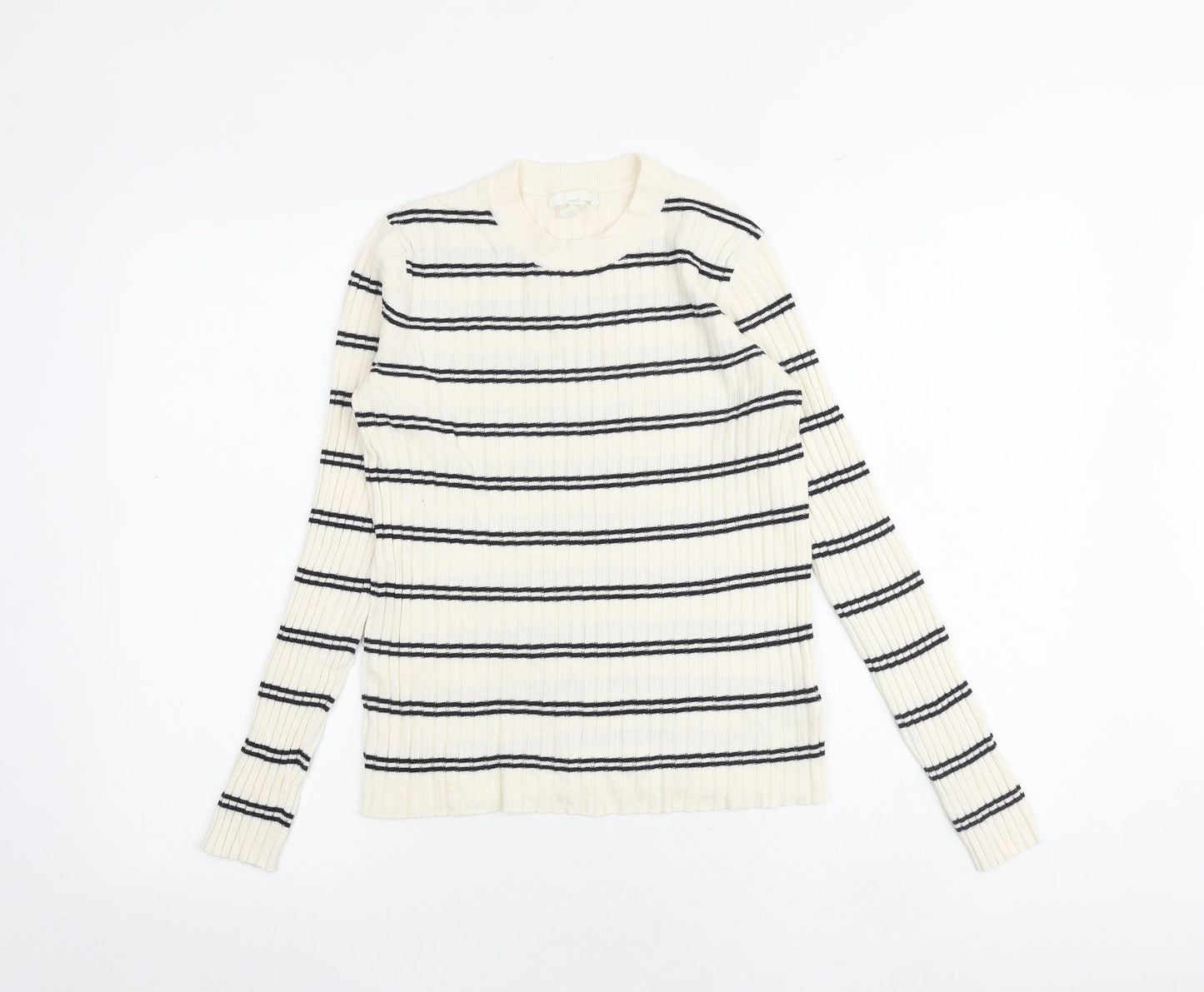 H&M Womens Multicoloured Round Neck Striped Acrylic Pullover Jumper Size M