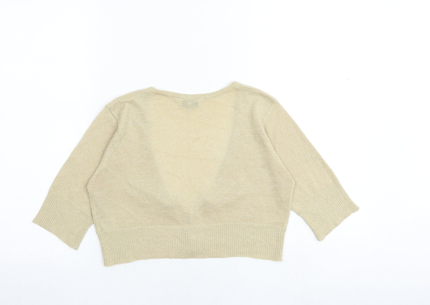 New Look Womens Gold V-Neck Acrylic Cardigan Jumper Size L - Cropped