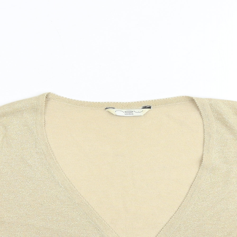 New Look Womens Gold V-Neck Acrylic Cardigan Jumper Size L - Cropped