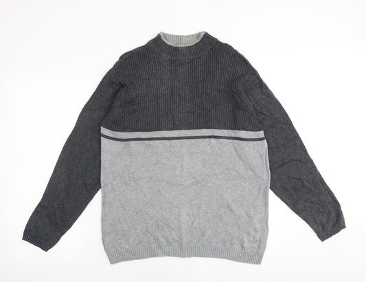 Canada Mens Grey Mock Neck Cotton Pullover Jumper Size M Long Sleeve