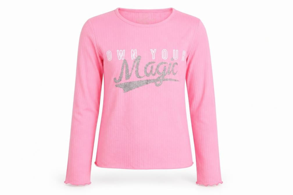 Marks & Spencer Girls Pink Polyester Basic T-Shirt Size 12-13 Years Boat Neck Pullover - Ribbed
