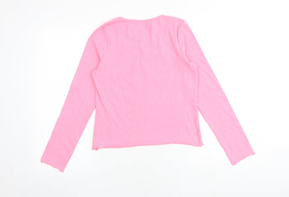 Back view of Marks & Spencer girls’ pink polyester basic t-shirt, size 12-13, years boat neck pullover - ribbed