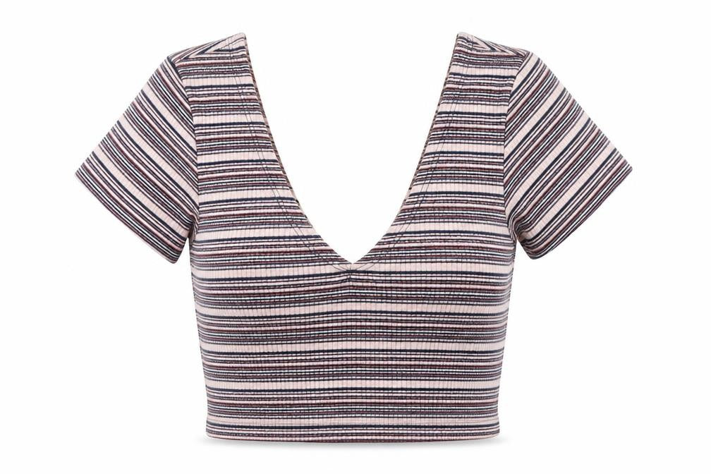 Pull&Bear Womens Multicoloured Striped Cotton Cropped Tank Size XS V-Neck