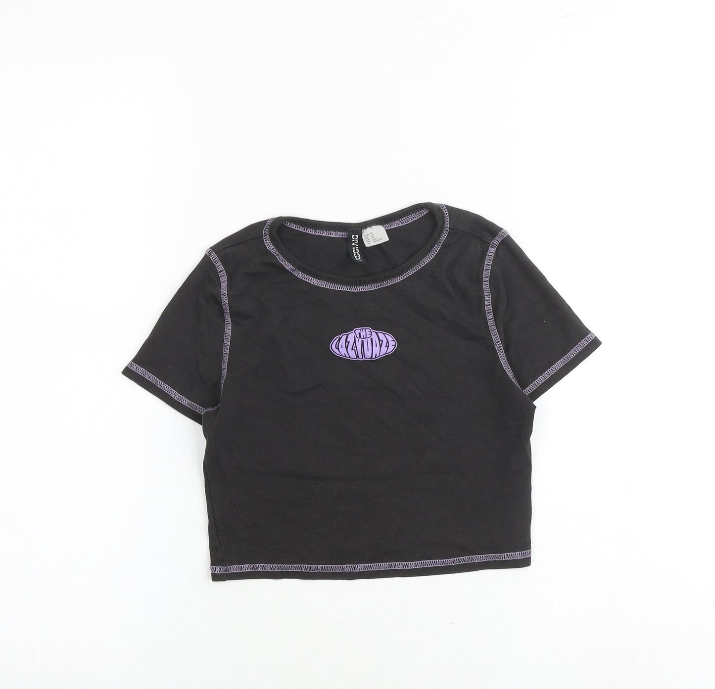 H&M Womens Grey 100% Cotton Cropped T-Shirt Size XS Round Neck - The Lazy Daze
