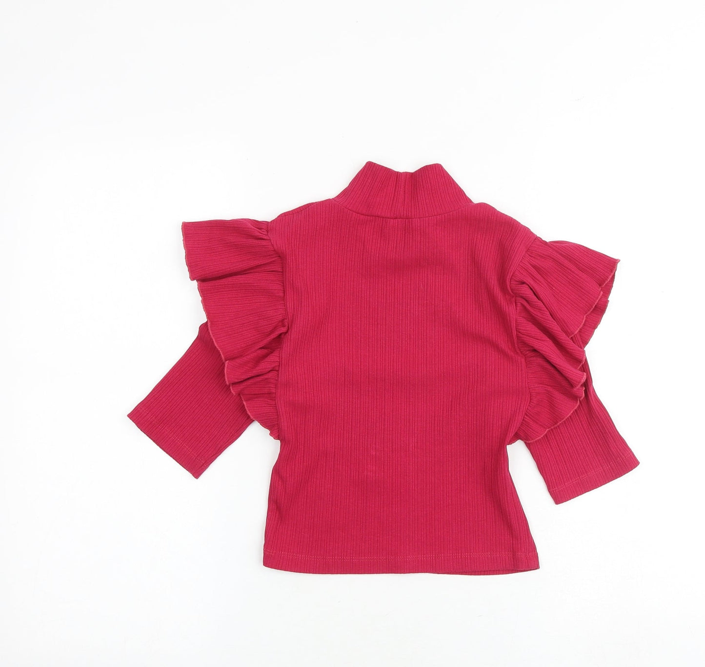 Zara Womens Pink Cotton Cropped Blouse Size S Mock Neck