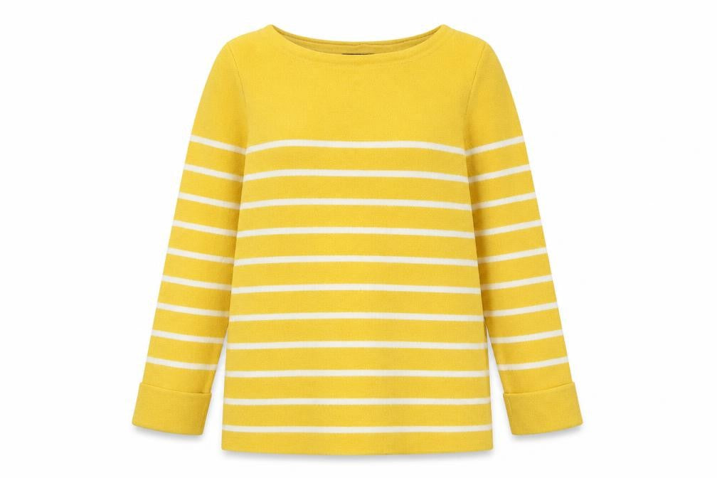 Adrienne Vittadini Womens Yellow Round Neck Striped Viscose Pullover Jumper Size S
