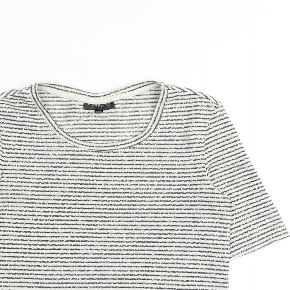 Topshop Womens Multicoloured Striped Cotton Basic T-Shirt Size 10 Round Neck