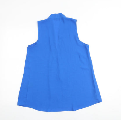Back view of Roman women’s blue polyester basic tank, size UK 10, v-neck