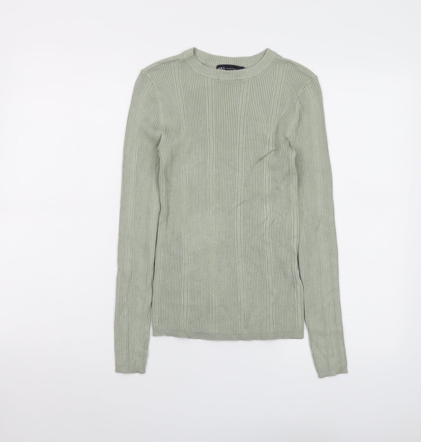 Marks and Spencer Womens Green Round Neck Viscose Pullover Jumper Size 8