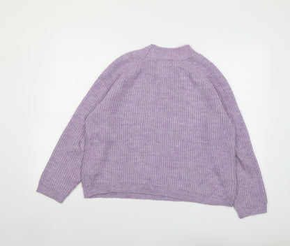 Back view of Only women’s purple mock neck acrylic jumper, size M