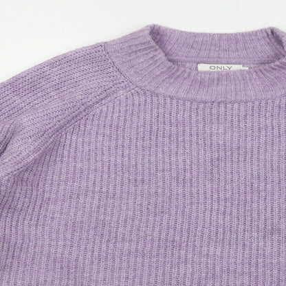 Close-up detail of Only women’s purple mock neck acrylic jumper, size M