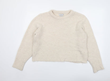 RESERVED Womens Beige Round Neck Polyester Pullover Jumper Size M