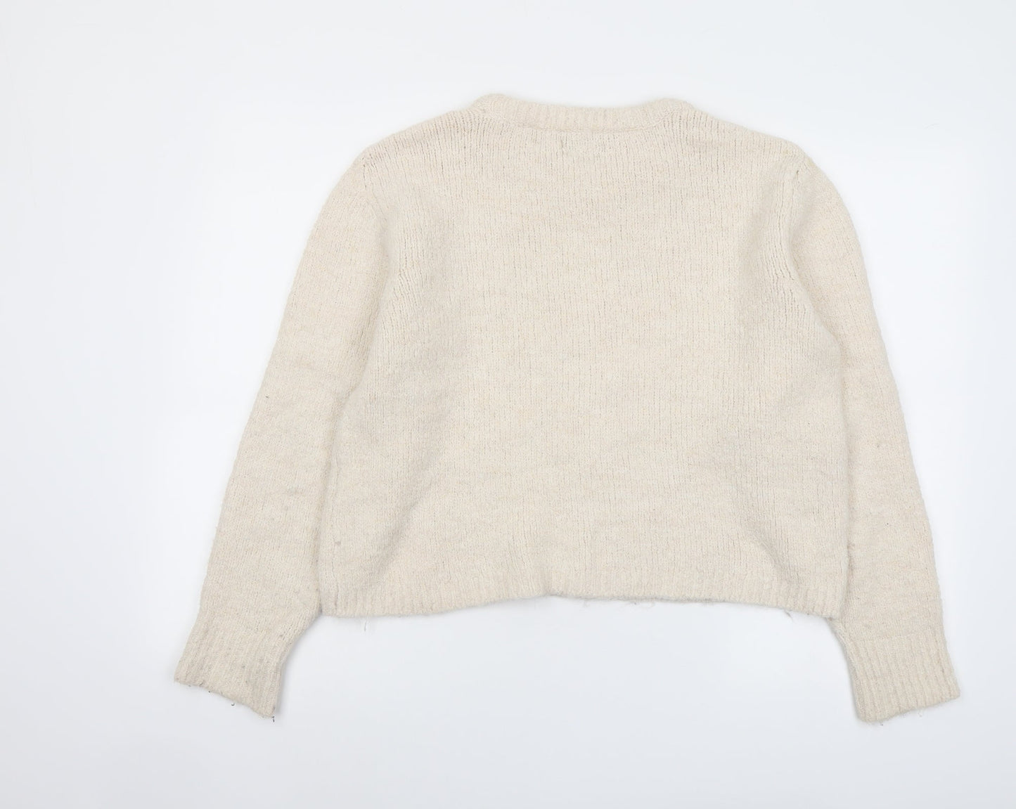 RESERVED Womens Beige Round Neck Polyester Pullover Jumper Size M