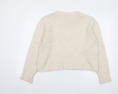 RESERVED Womens Beige Round Neck Polyester Pullover Jumper Size M