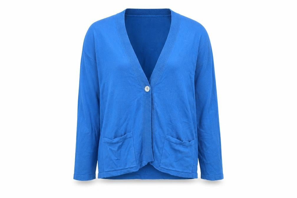 Adini Womens Blue V-Neck Cotton Cardigan Jumper Size XS