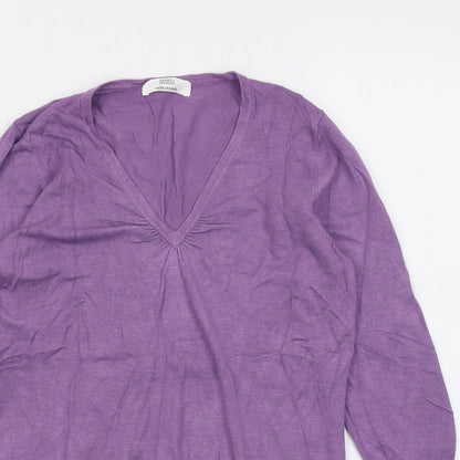 Marks & Spencer Womens Purple V-Neck Viscose Pullover Jumper Size 10