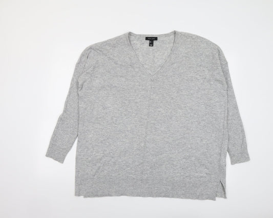 New Look Womens Grey V-Neck Nylon Pullover Jumper Size L