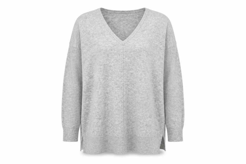 New Look Womens Grey V-Neck Nylon Pullover Jumper Size L
