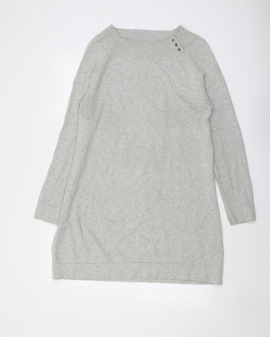 Escales Womens Grey Cotton Jumper Dress Size XL Round Neck Pullover