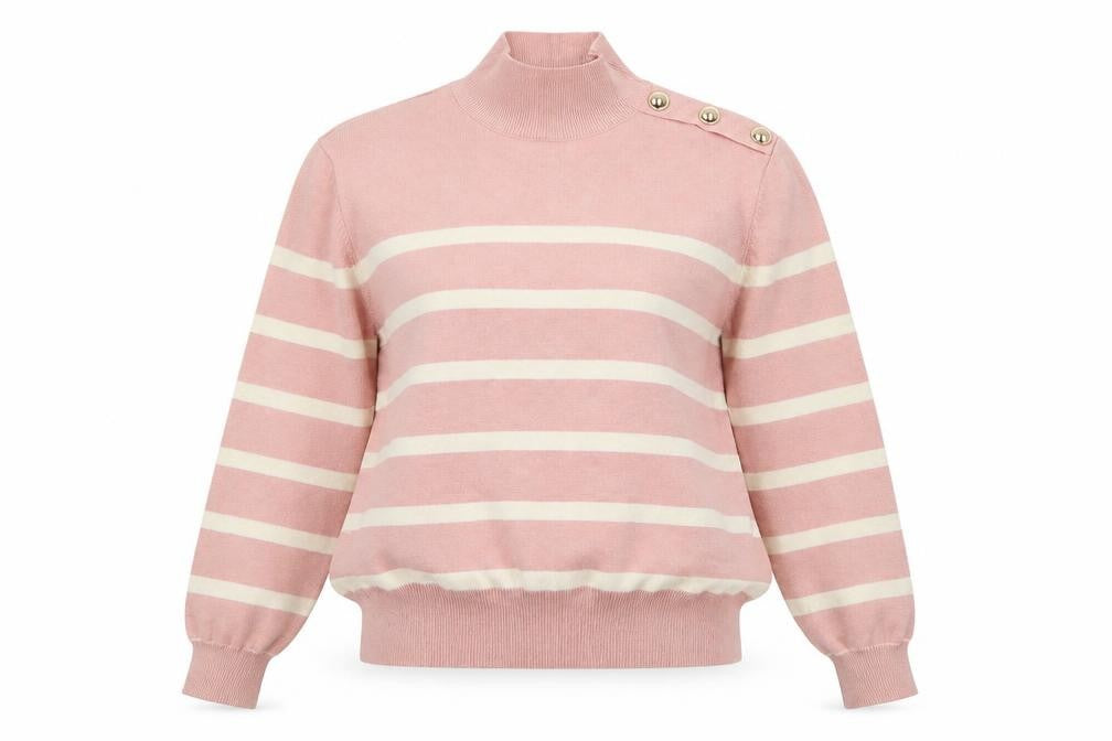 By Clara Womens Pink High Neck Striped Viscose Pullover Jumper Size S