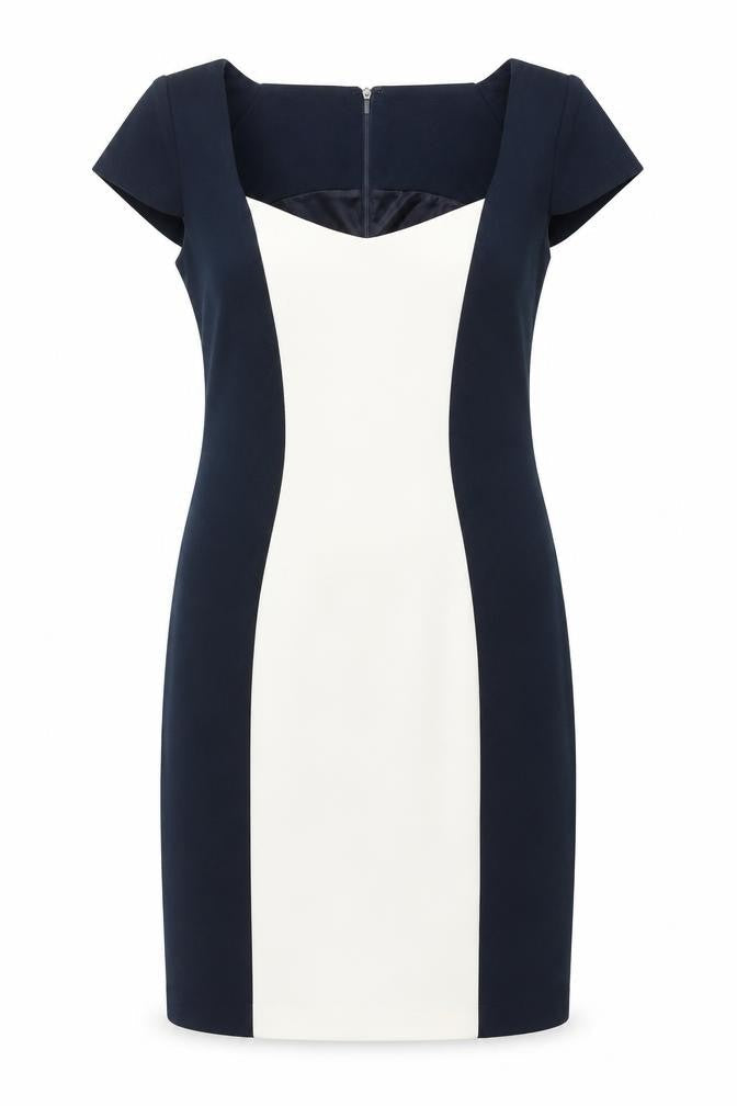 Simon Jefferey Womens Blue Geometric Polyester Shift Size 14 Square Neck Zip