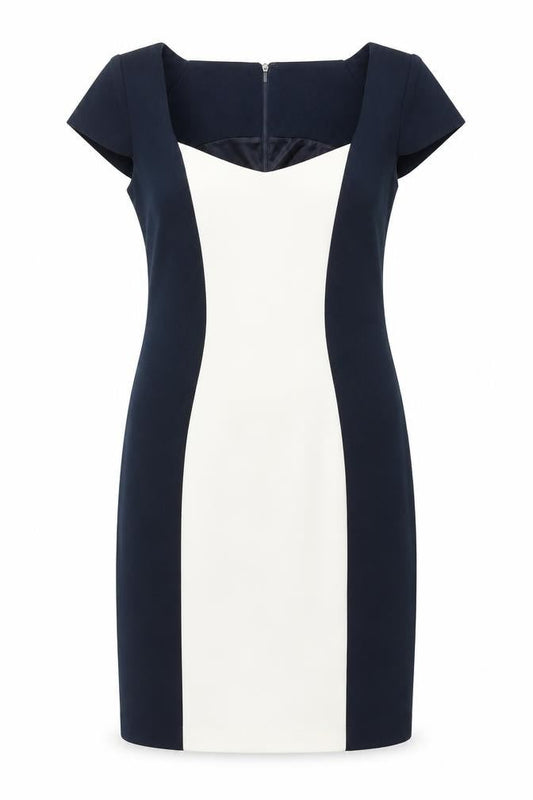 Simon Jefferey Womens Blue Geometric Polyester Shift Size 14 Square Neck Zip