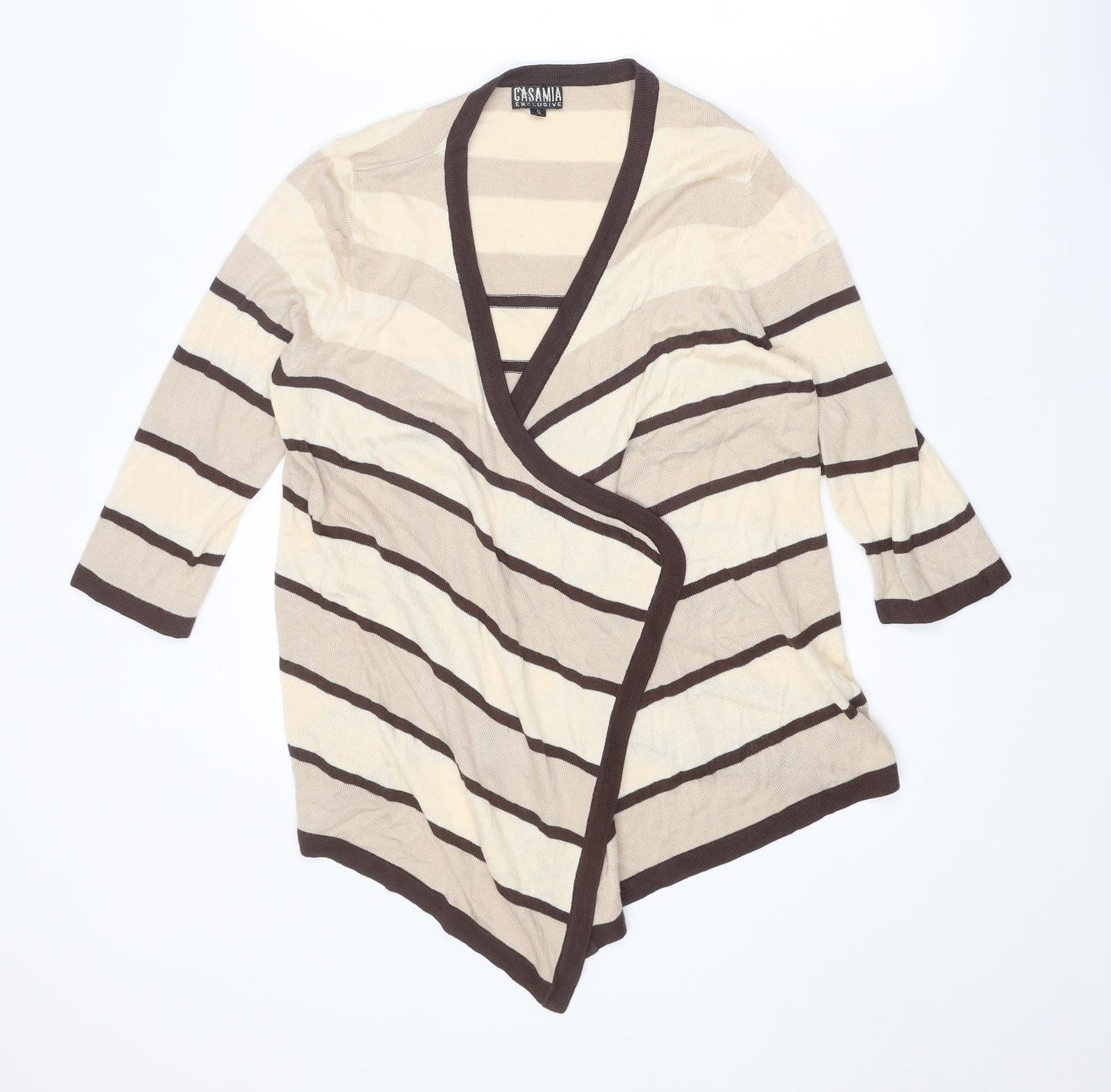 Casamia Womens Beige V-Neck Striped Acrylic Cardigan Jumper Size S