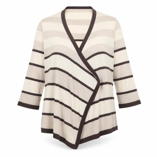 Casamia Womens Beige V-Neck Striped Acrylic Cardigan Jumper Size S