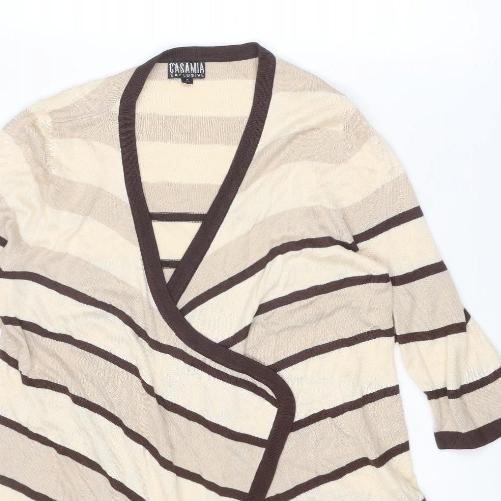 Casamia Womens Beige V-Neck Striped Acrylic Cardigan Jumper Size S