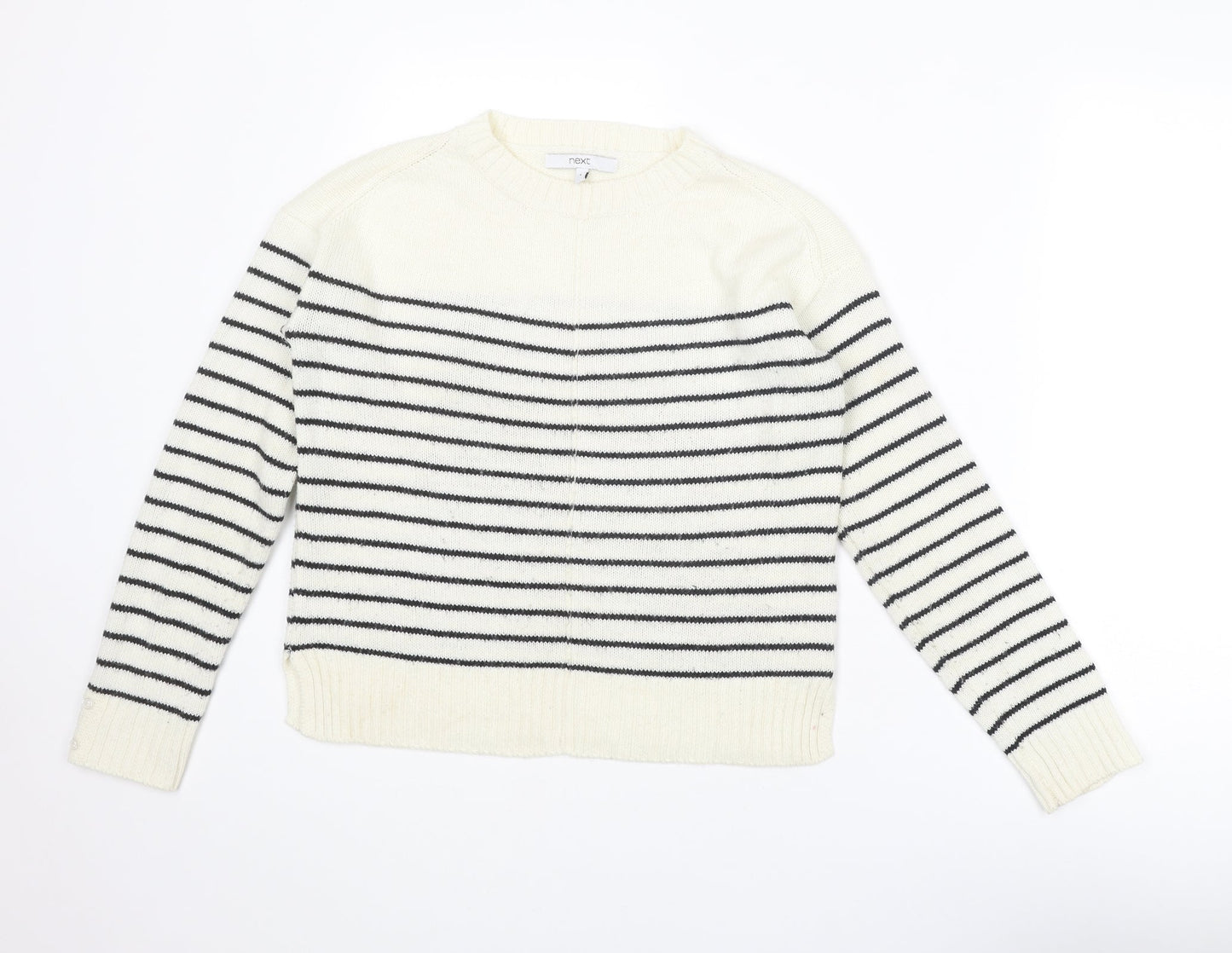 NEXT Womens Ivory Round Neck Striped Acrylic Pullover Jumper Size 6
