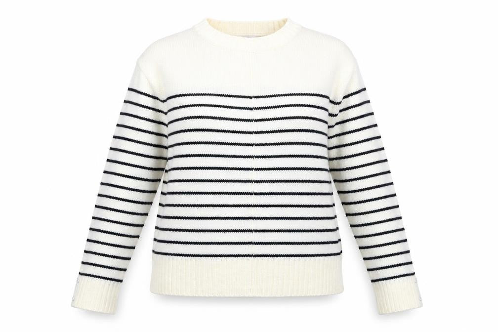 NEXT Womens Ivory Round Neck Striped Acrylic Pullover Jumper Size 6