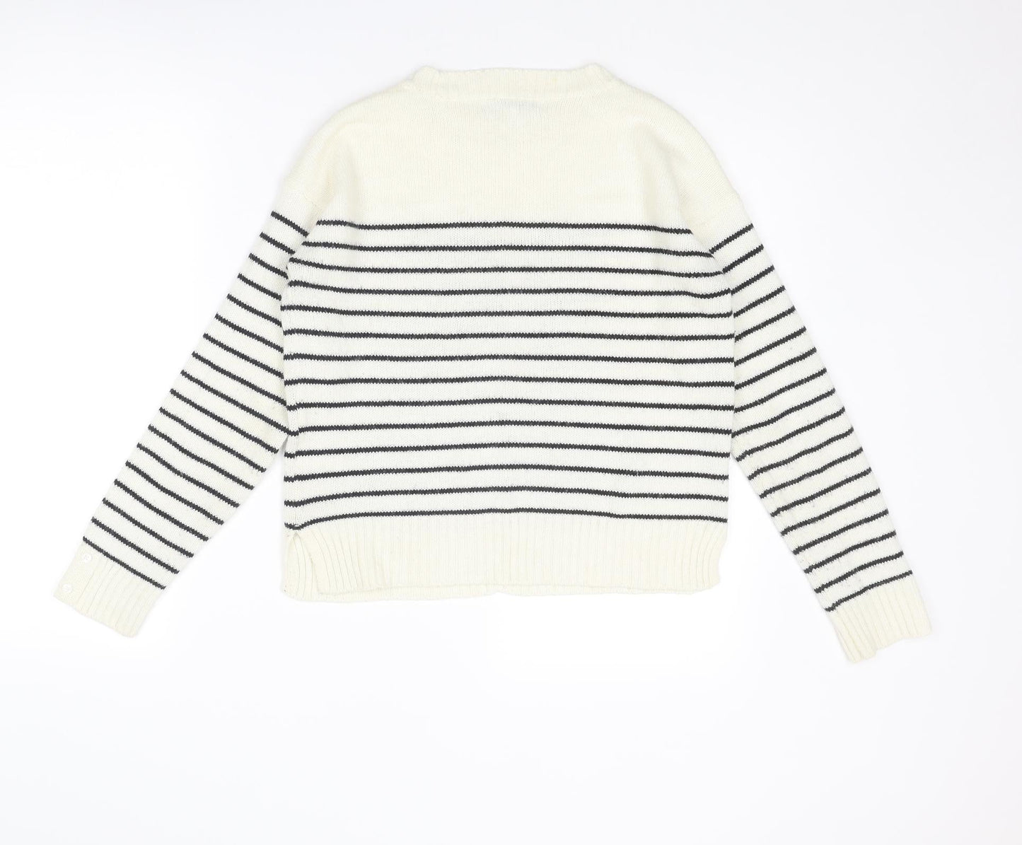 NEXT Womens Ivory Round Neck Striped Acrylic Pullover Jumper Size 6