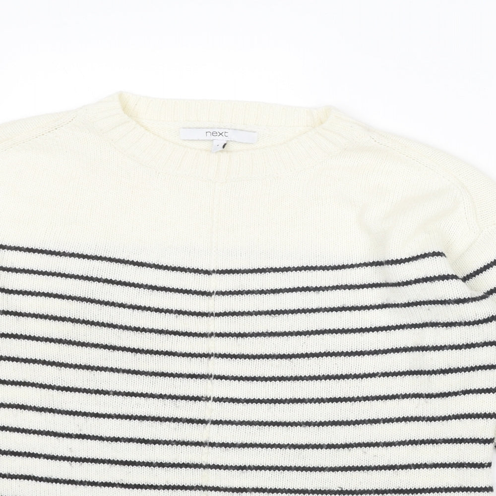 NEXT Womens Ivory Round Neck Striped Acrylic Pullover Jumper Size 6