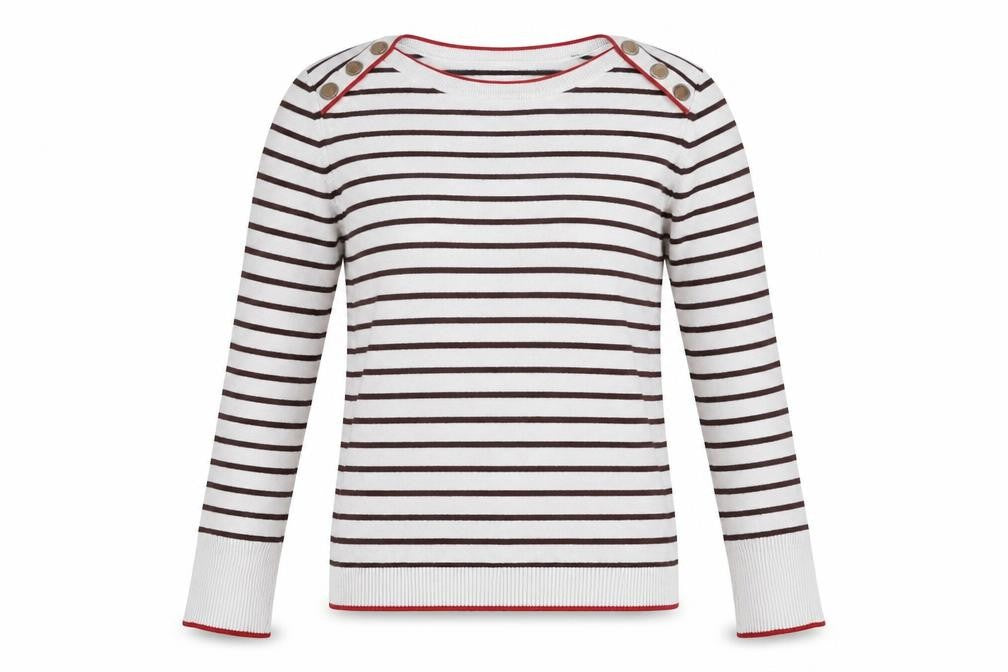 Camaïeu Womens White Round Neck Striped Viscose Pullover Jumper Size S