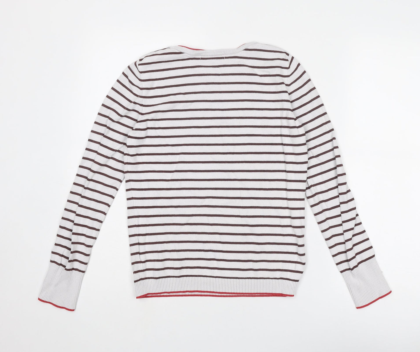 Camaïeu Womens White Round Neck Striped Viscose Pullover Jumper Size S