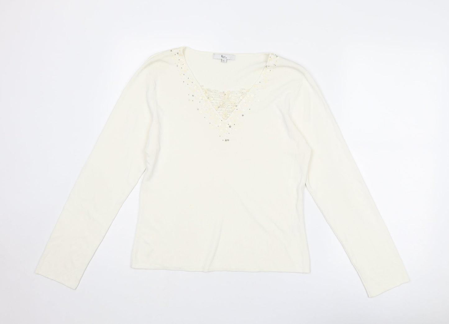 Klass Womens Ivory V-Neck Viscose Pullover Jumper Size L