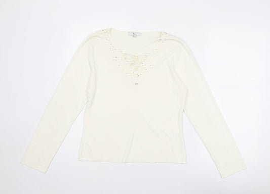 Klass Womens Ivory V-Neck Viscose Pullover Jumper Size L