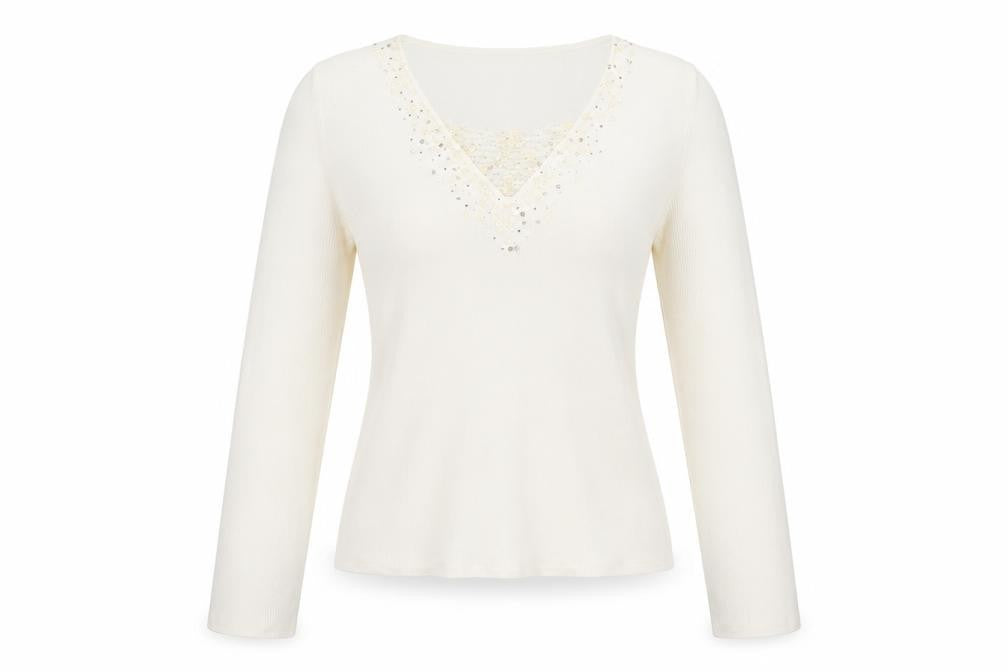 Klass Womens Ivory V-Neck Viscose Pullover Jumper Size L