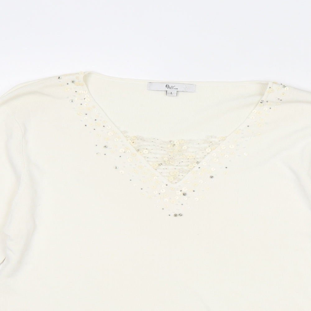 Klass Womens Ivory V-Neck Viscose Pullover Jumper Size L