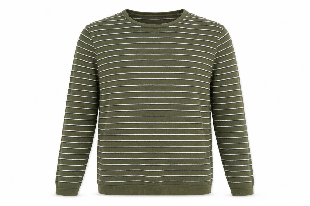 NEXT Mens Green Round Neck Striped Cotton Pullover Jumper Size S Long Sleeve
