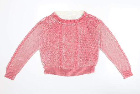 VERO MODA Womens Pink Round Neck Acrylic Pullover Jumper Size L