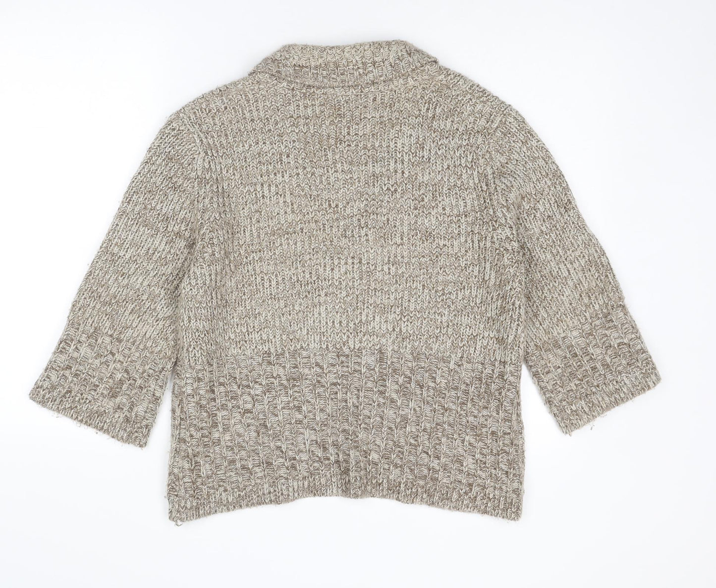 Casual Club Womens Beige Collared Acrylic Cardigan Jumper Size 14